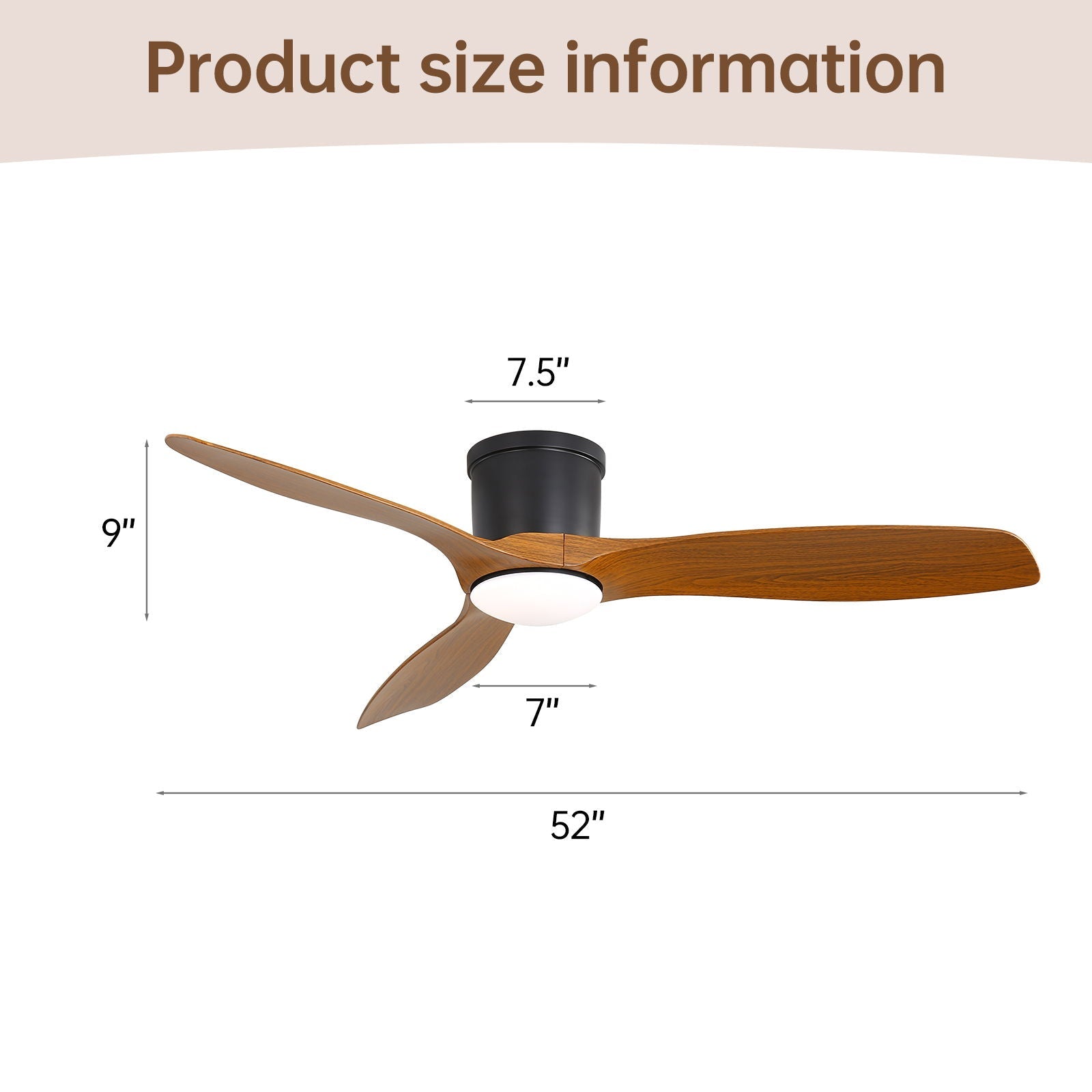 Smart Ceiling Fan With Remote Control, 3 Blades, Dimmable LED Light, Reversible DC Motor - Black by Unique Piece Furniture