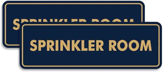 Signs ByLITA Standard Sprinkler Room Sign (Navy Blue/Gold) - Large 2 Pack by GreenHaven Gardens