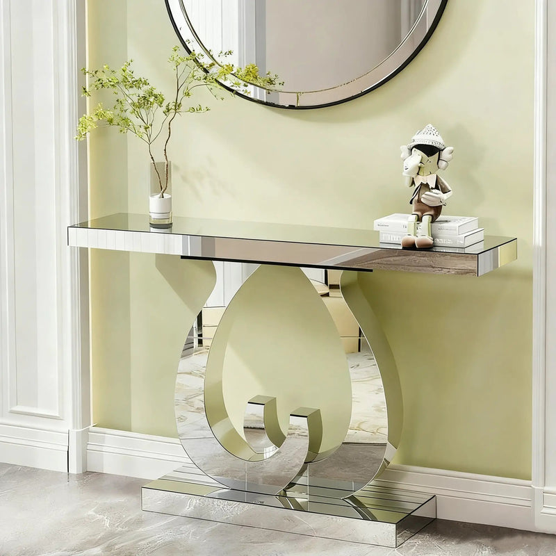 Modern Mirror Side Table with Double C-Shape Base by HouseOfZazla