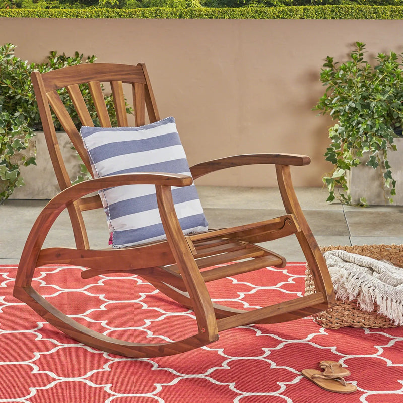 Outdoor Acacia Wood Rocking Chair with Retractable Foot Panel by HouseOfZazla