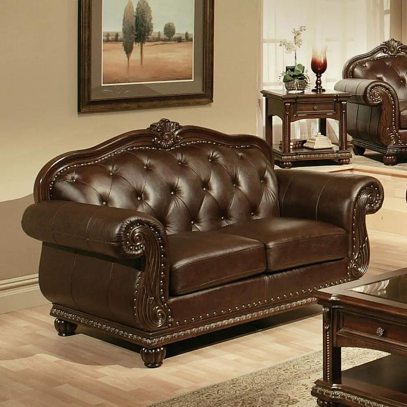 Anondale - Loveseat - Espresso Top Grain Leather Match & Cherry by Unique Piece Furniture