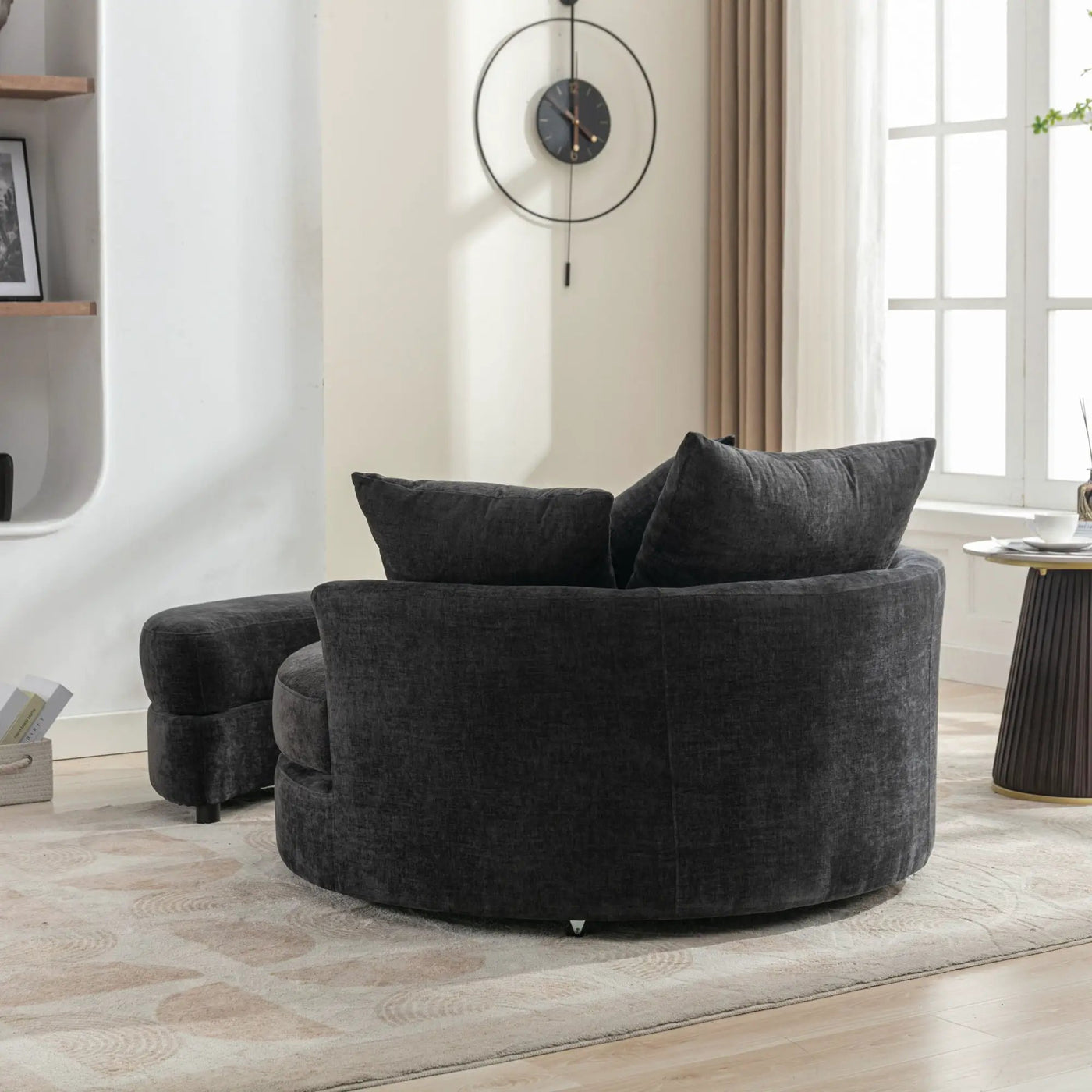 360° Swivel Accent Barrel Chair With Storage Ottoman & 4 Pillows, Modern Leisure Chair Round Accent For Living Room by HouseOfZazla