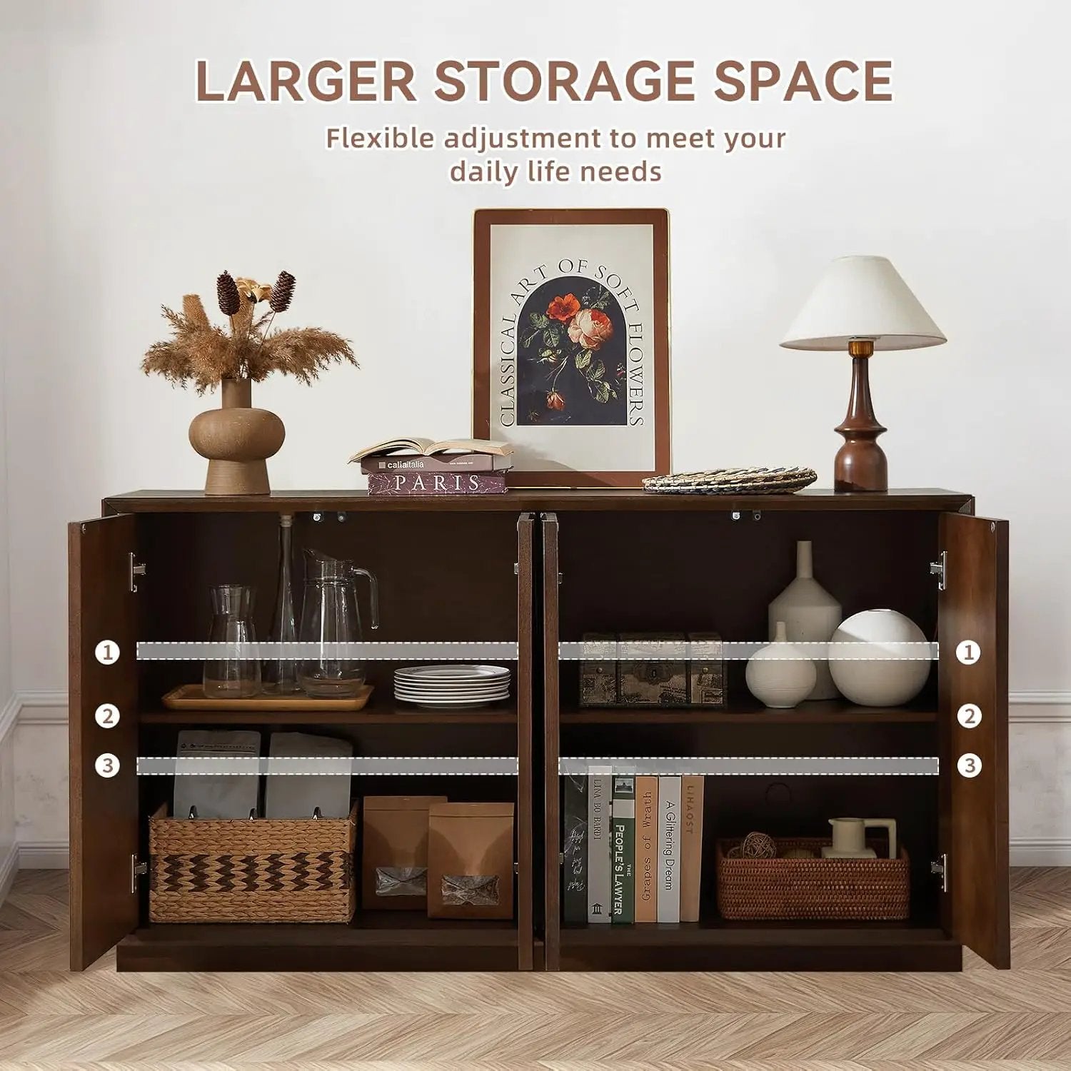 4 Door Accent Cabinet with Solid Wood Carved Doors by HouseOfZazla