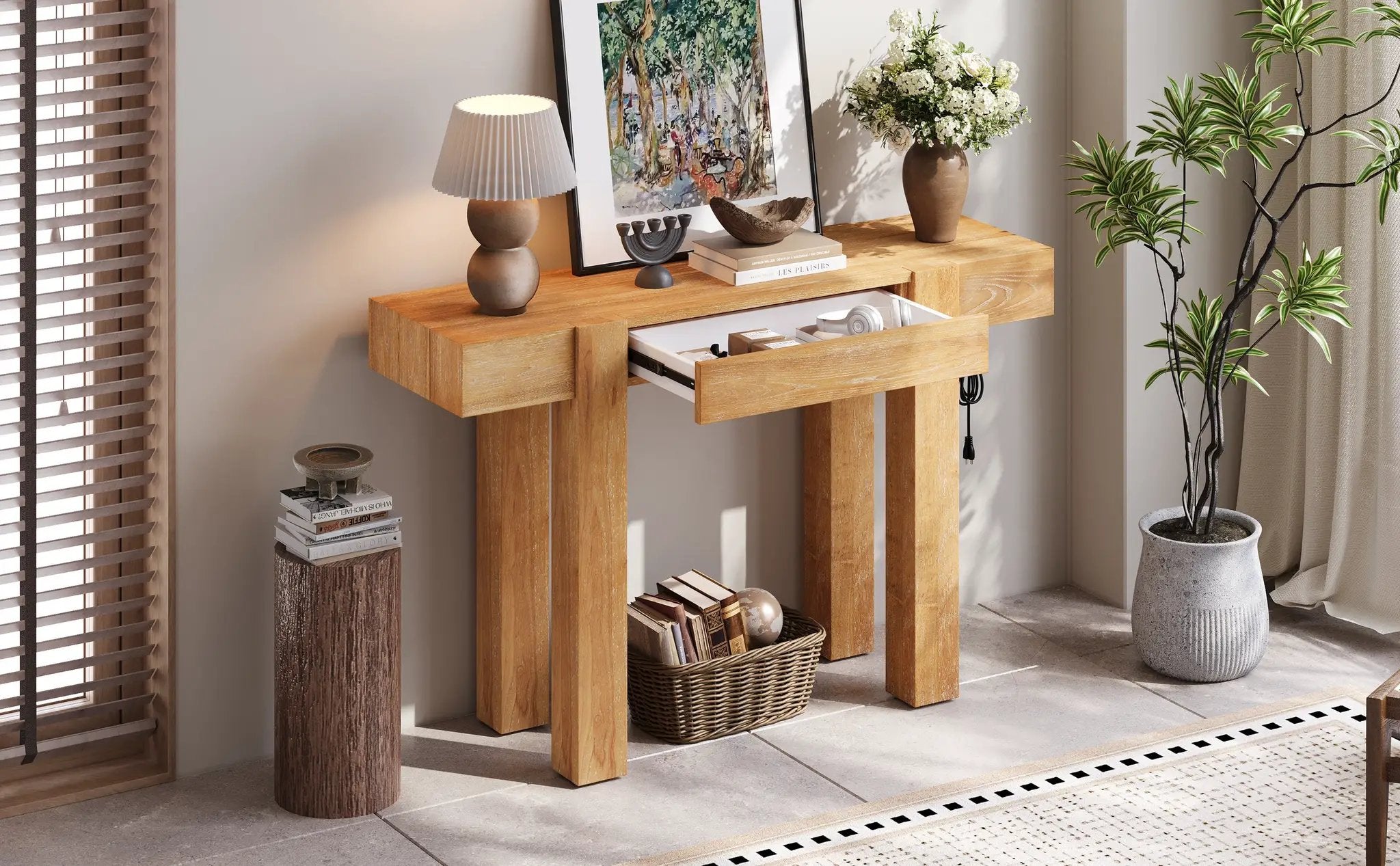 TREXM Rustic Minimalist Console Table with Hidden Drawer by HouseOfZazla