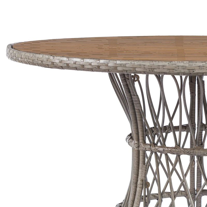 5-Piece Outdoor Dining Set: Brown Round Acacia Wood Table & 4 Brown Wicker Armchairs by HouseOfZazla