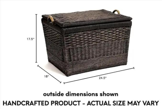 The Basket Lady Lift-Off Lid Wicker Storage Basket, Large, 24.5 in L x 18 in W x 17.5 in H, Antique Walnut Brown by GreenHaven Gardens