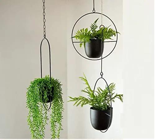Boho Black Metal Plant Hanger,Metal Wall and Ceiling Hanging Planter, Modern Planter, Mid Century Flower Pot Plant Holder, Minimalist Planter for Indoor Outdoor Home Decor by GreenHaven Gardens