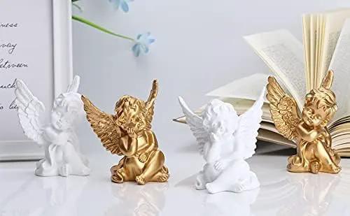 orenm 2 Pack Resin Cherubs Gold Angel Statue Figurine, Garden Sleeping Cherub Statue Sculpture Indoor Outdoor Home Decoration, Cute Adorable Angle Sculpture Memorial Statue(4" Height) (Gold) by GreenHaven Gardens