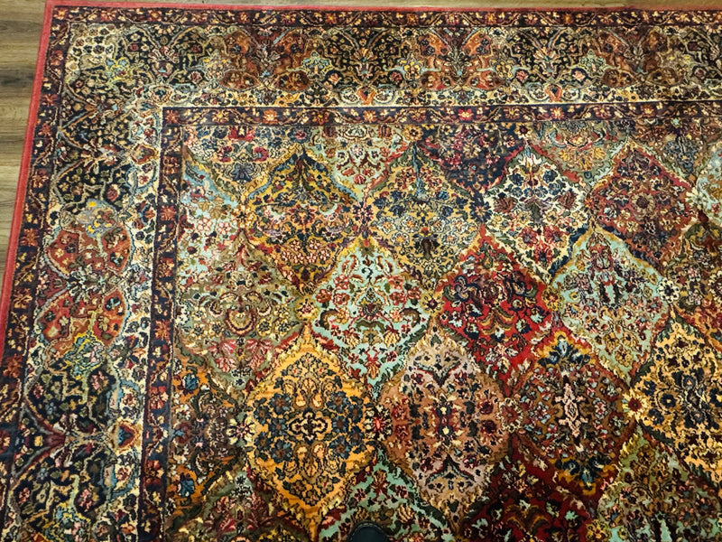 Square Karastan Multicolor Panel Kirman Rug #717, Rare Size 8.8 x 8.8, Original 700 Series, Wool by Jewel Rugs
