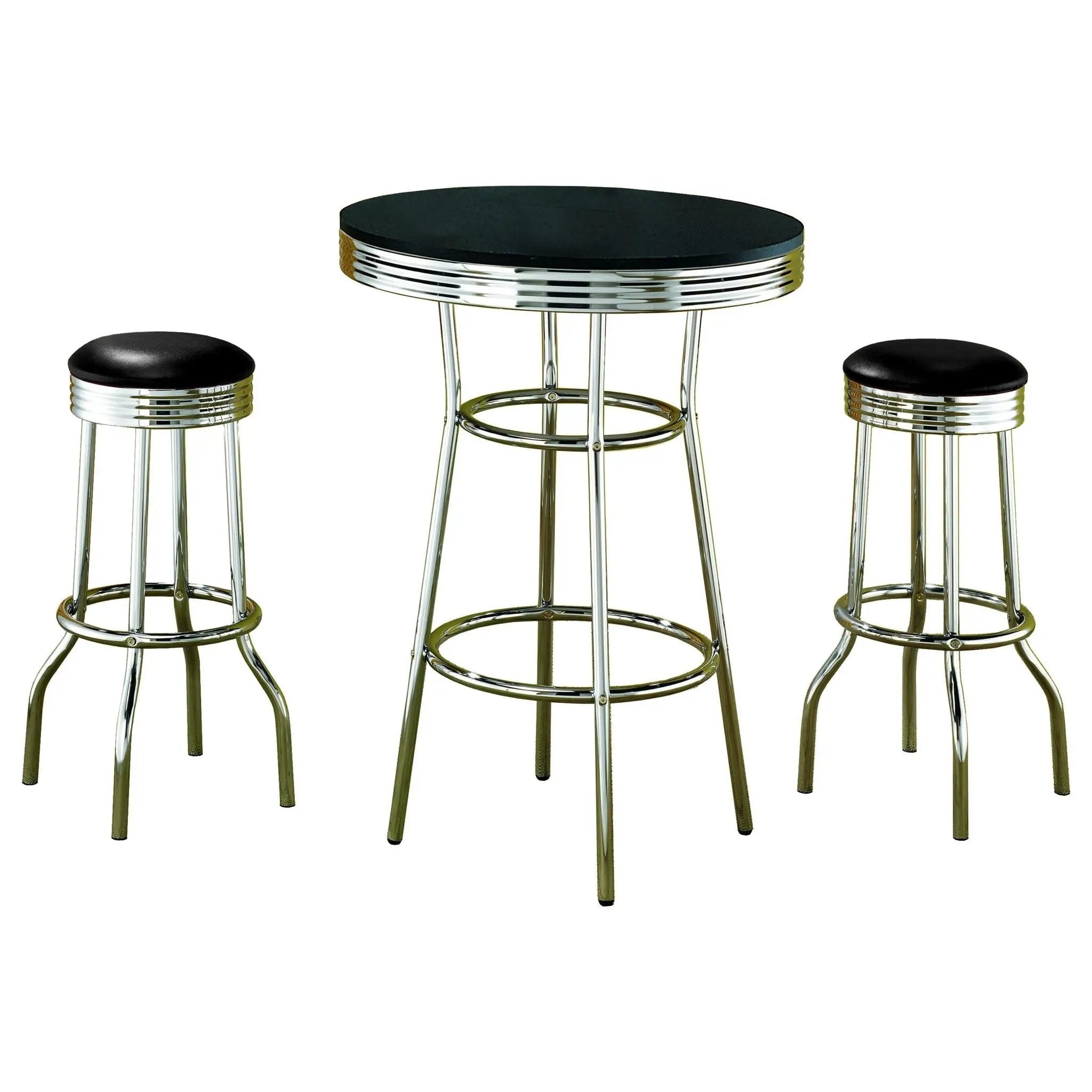 3 Piece Round 1950S Bistro Pub Bar Table Set - Black by HouseOfZazla
