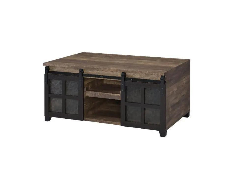 Nineel - Coffee Table - Obscure Glass, Rustic Oak & Black by Unique Piece Furniture