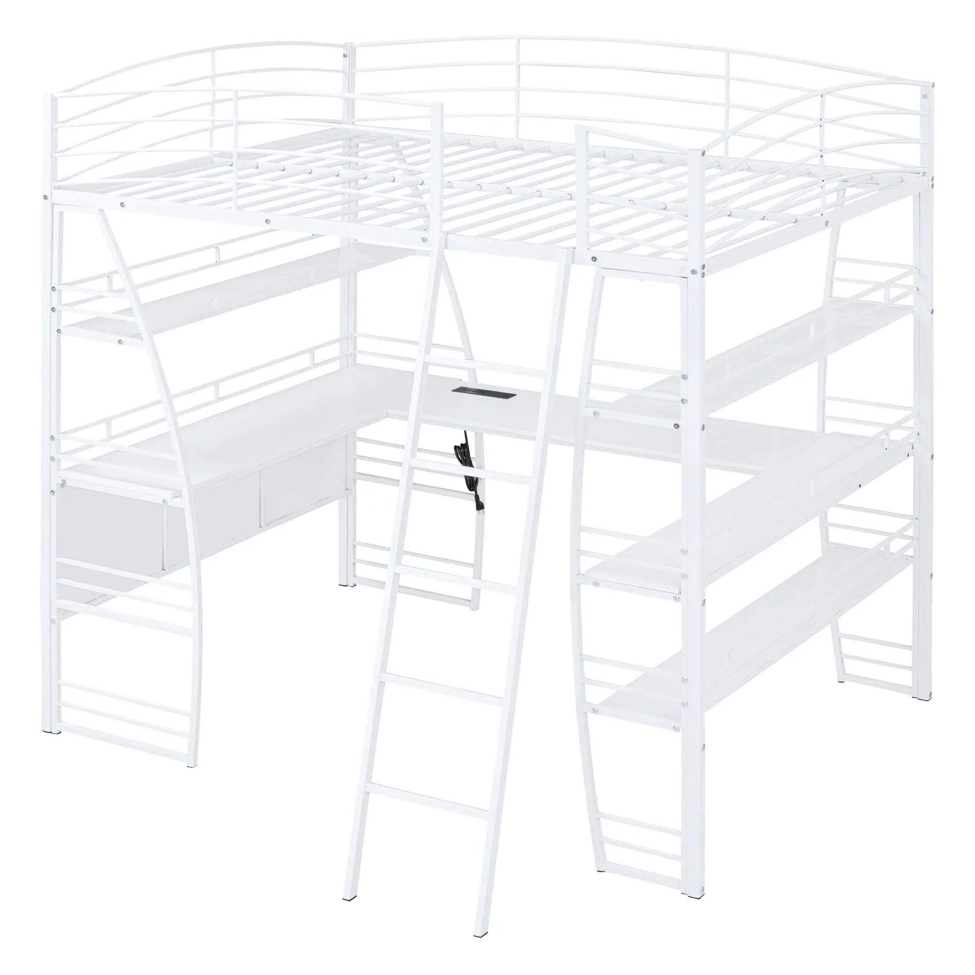 Loft Bed With 4 Layers Of Shelves And L-Shaped Desk, Stylish Metal Frame Bed With A Set Of Sockets, USB Ports And And Wireless Charging by Unique Piece Furniture