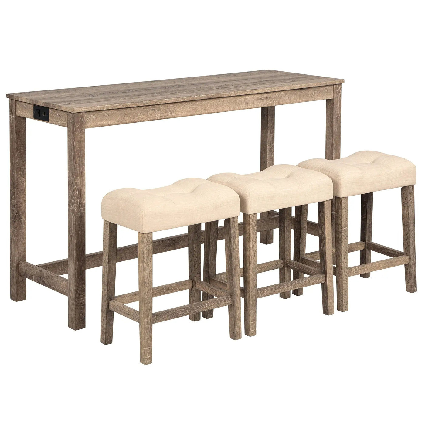 4 Piece Bar Table Set With Power Outlet, 3 Padded Stools by Unique Piece Furniture