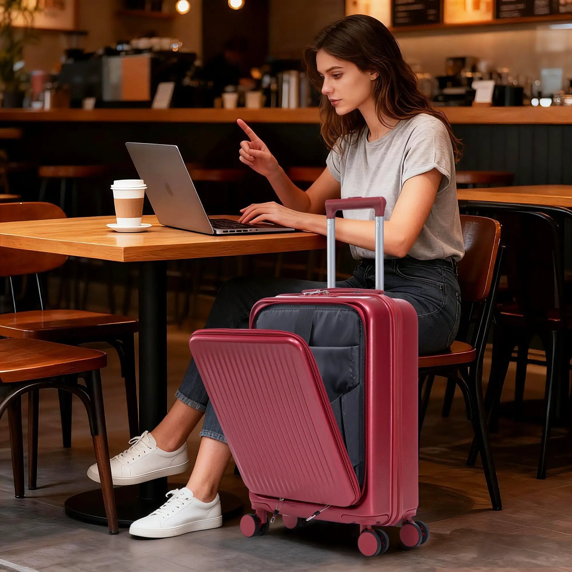 14'/20' 2 pcs ABS Spinner Wheel Luggage Set with Combination Lock and Front Opening Design by HouseOfZazla