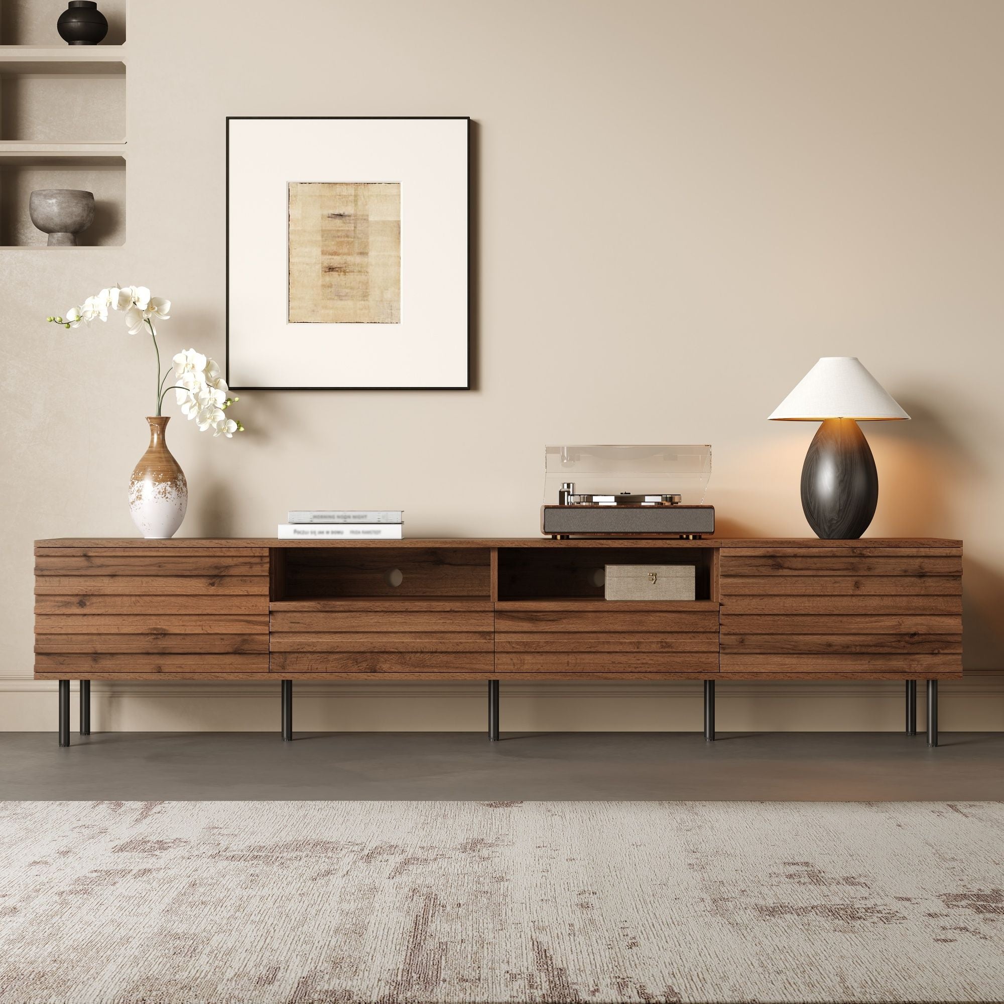 TV Stand For TVs Up To 85" With Closed Storage, Soft Closing Hinges - Walnut by Unique Piece Furniture