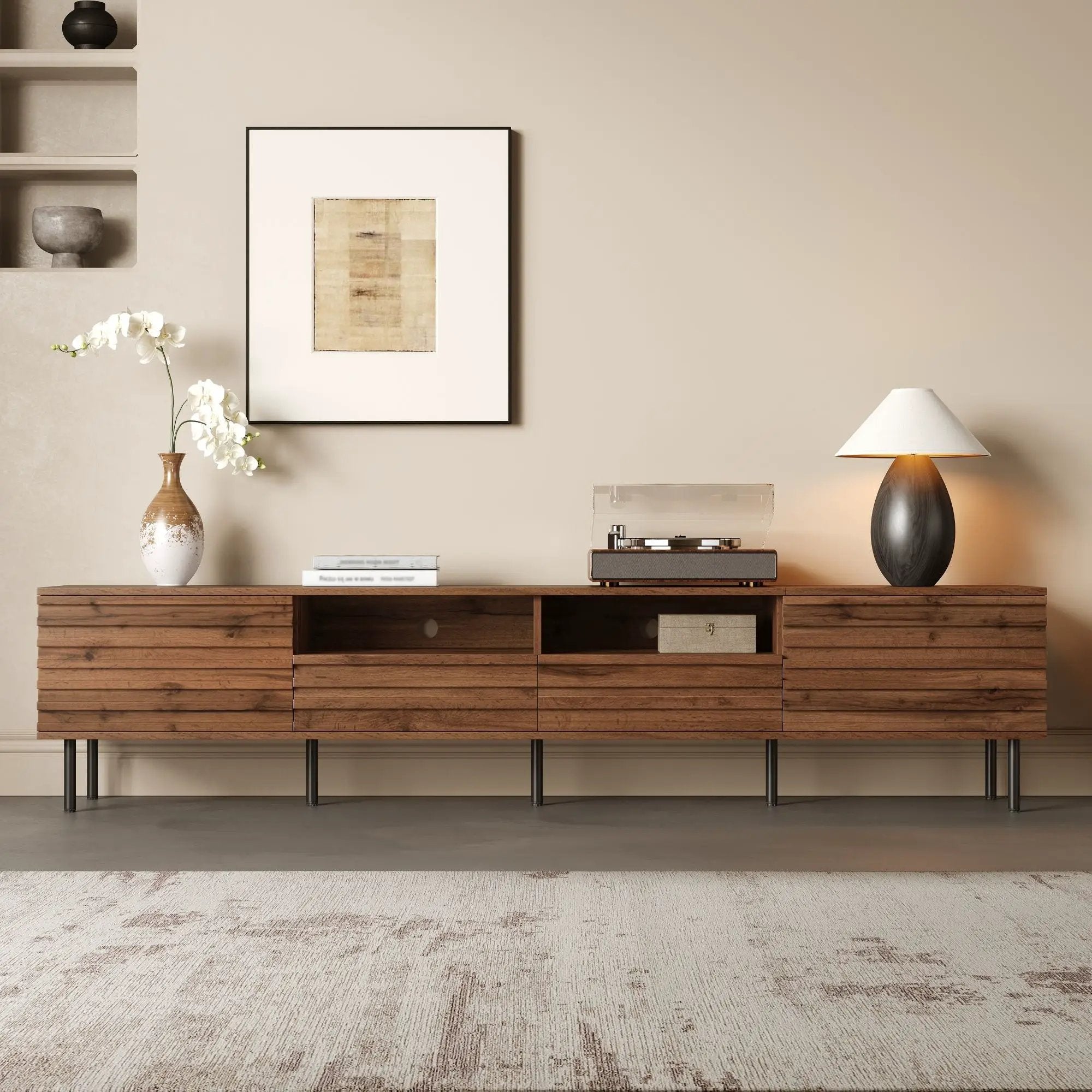 TV Stand For TVs Up To 85" With Closed Storage, Soft Closing Hinges - Walnut by HouseOfZazla