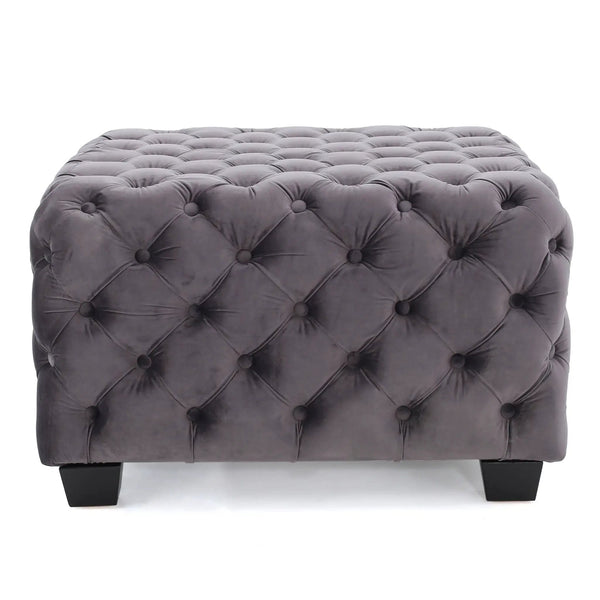 Modern Glam Ottoman with Upholstery and Button Tufted Design