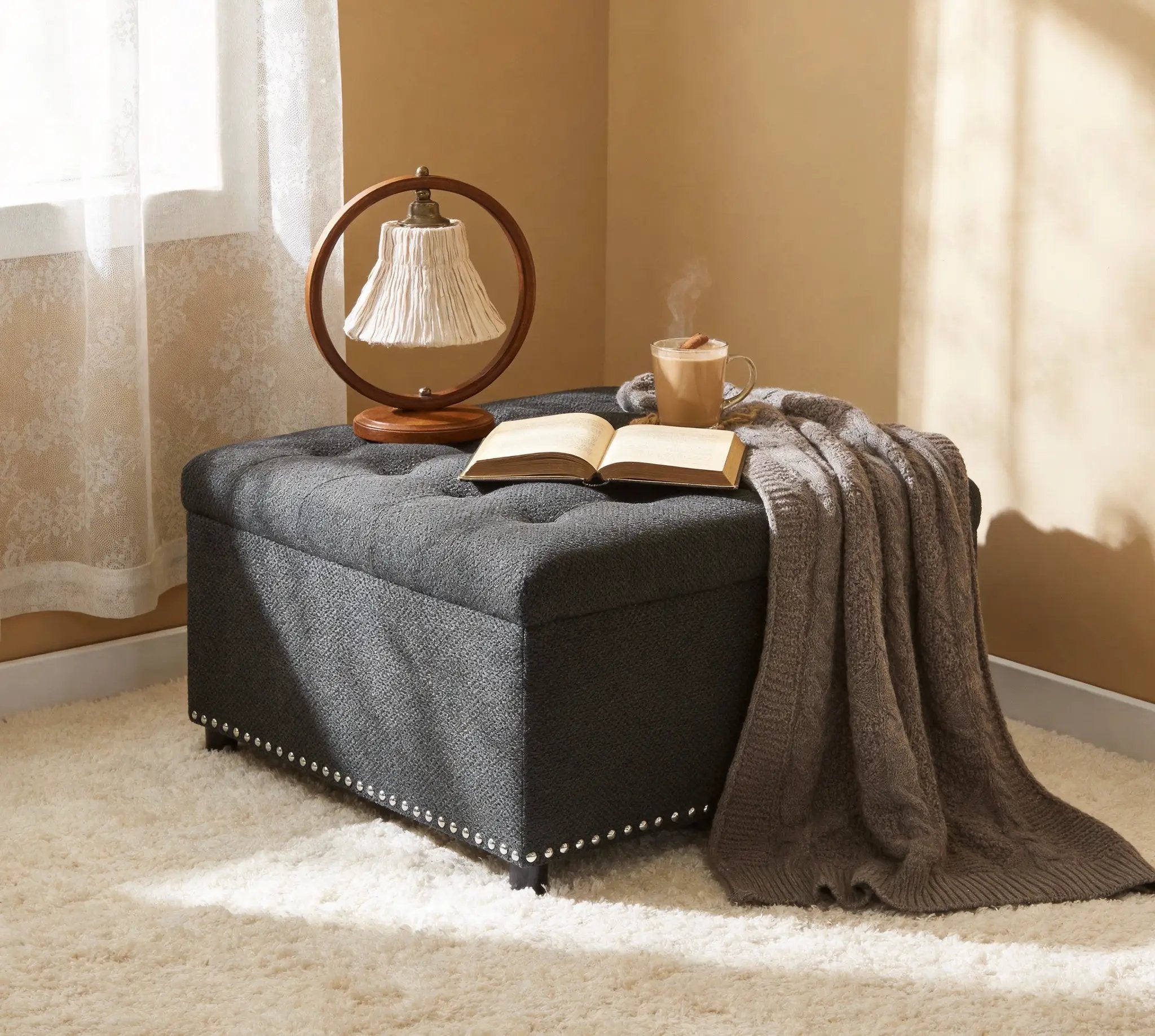Tufted Storage Ottoman with Nailhead Trim - Dark by HouseOfZazla