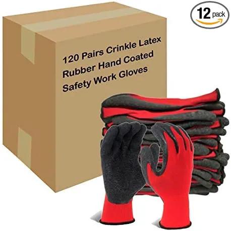 Evridwear Crinkle Latex Rubber Hand Coated Safety Work Gloves for Men Women General Multi Use Construction Warehouse Gardening Assembly Landscaping (XS-Size) Red 120 Pairs Pack by GreenHaven Gardens