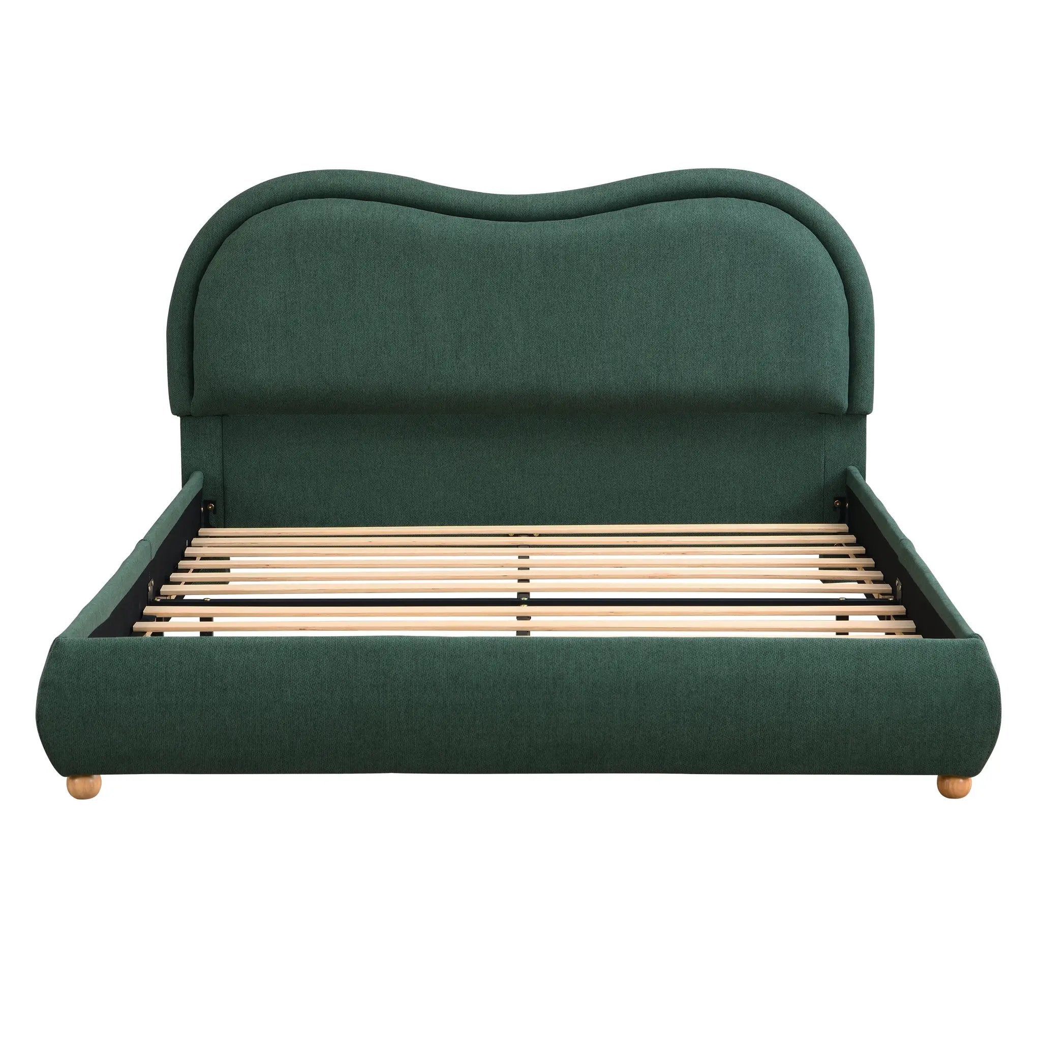 Queen Size Upholstered Platform Bed Frame with Rounded Corners Curved Headboard by HouseOfZazla