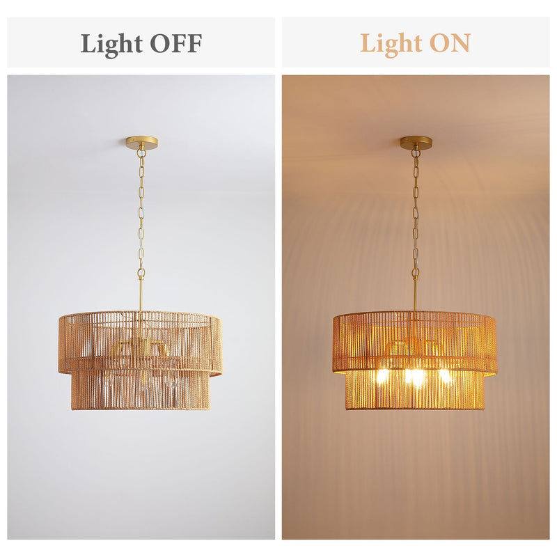 Chandelier, 2 Tier Boho Wabi Sabi Pendant Light, Hanging Ceiling Lamp - Gold by HouseOfZazla