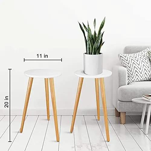 Uneedem Indoor Plant Stand Wood Mid Century Plant Stand for Indoor Plants, Modern Plant Table,Tall Plant Holder for Flower Pots, Small Round Side Table, End Table (A3-White,High: 20.5") by GreenHaven Gardens