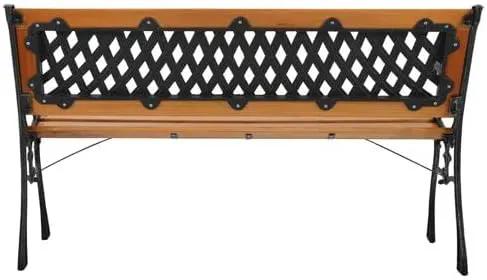 Outvita 49.5in Garden Bench, Deck Hardwood Seat and Metal Armrest Park Bench for Patio Front Porch Path Yard Lawn Poolside (Rhombic) by GreenHaven Gardens