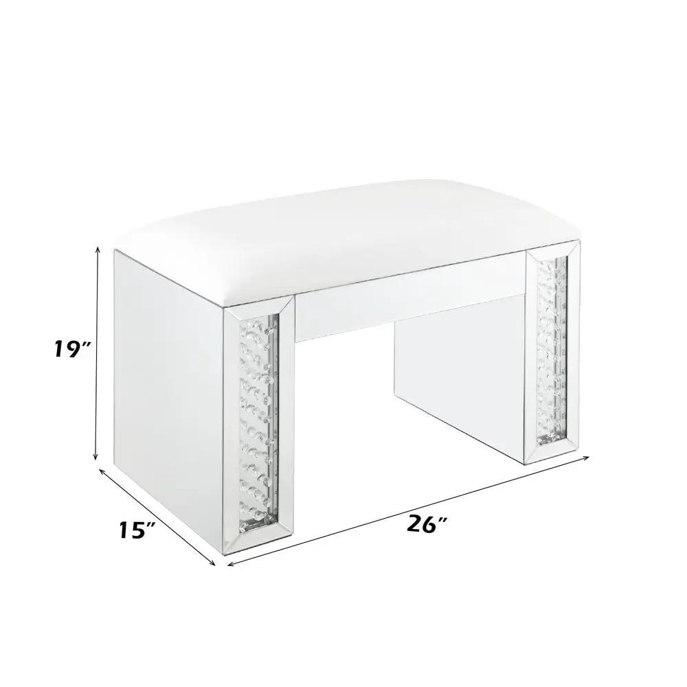 Nysa - Vanity Stool - Ivory Synthetic Leather , Mirrored & Faux Crystals by Unique Piece Furniture