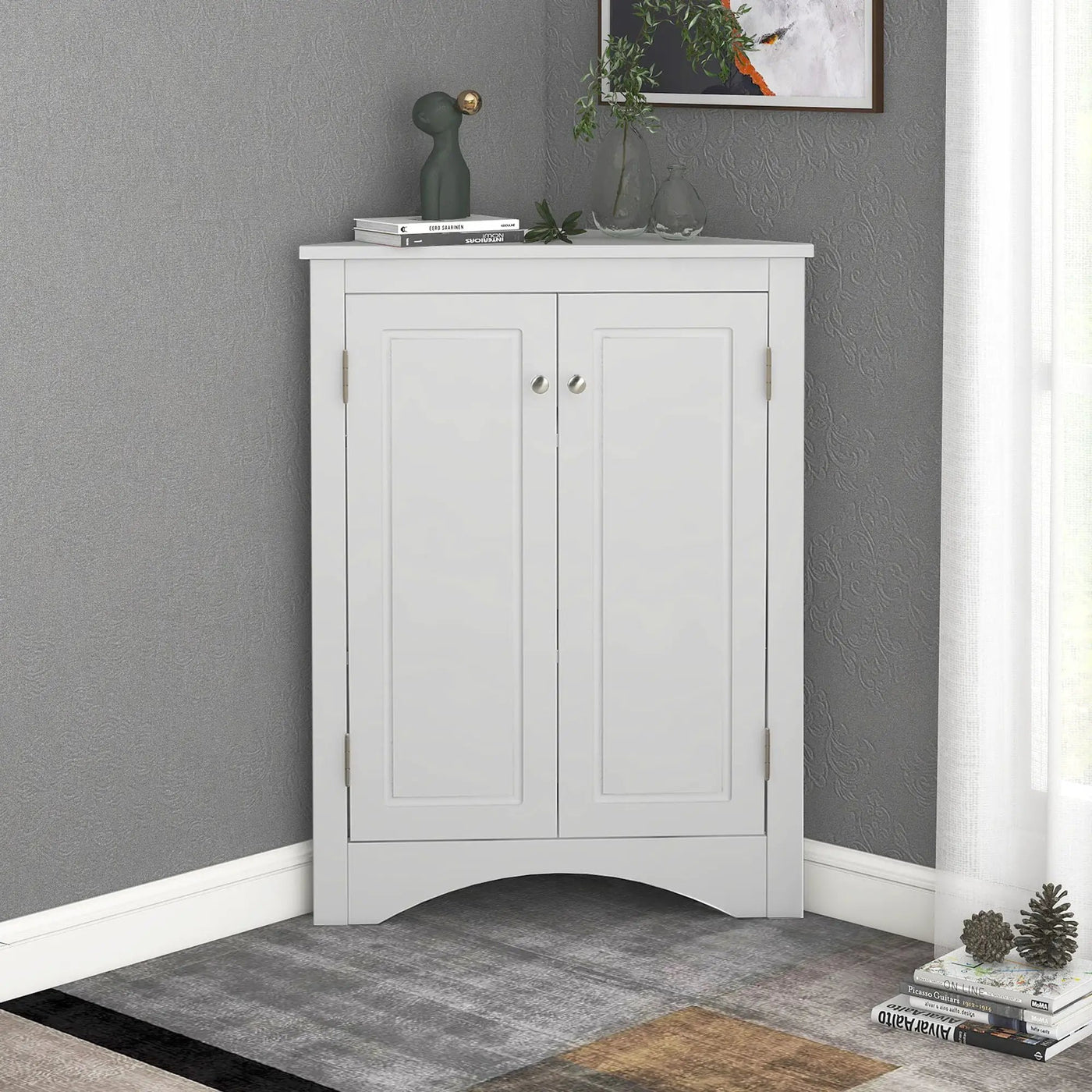 Triangle Bathroom Storage Cabinet With Adjustable Shelves, Freestanding Floor Cabinet For Home Kitchen by Unique Piece Furniture