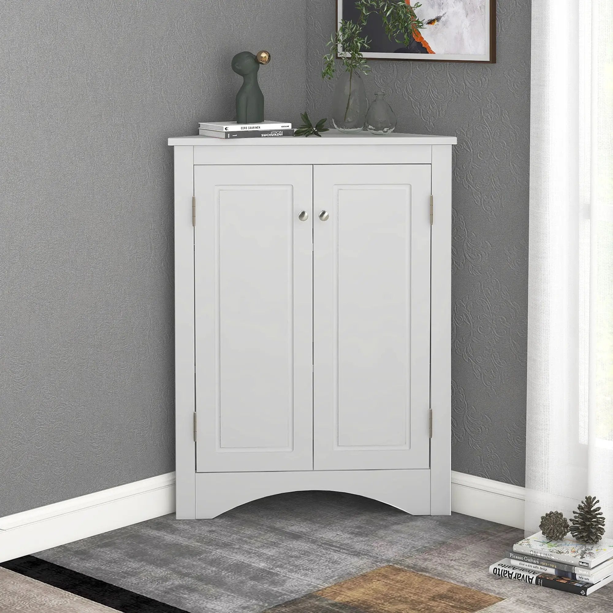 Triangle Bathroom Storage Cabinet With Adjustable Shelves, Freestanding Floor Cabinet For Home Kitchen by Unique Piece Furniture