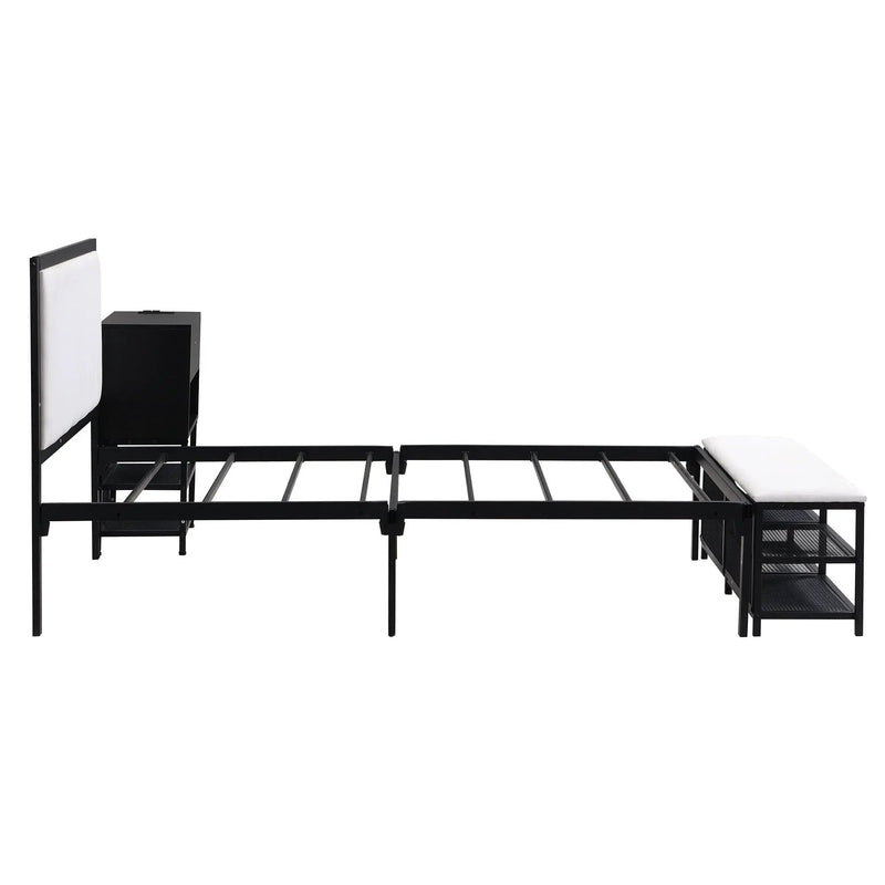 Platform Bed With 2 Tier Storage Shelves, Storage Cabinet by Unique Piece Furniture