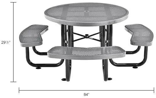 Global Industrial 46" Round Picnic Table, Perforated Metal, Thermoplastic Coating, Attached Benches, 1-1/2” Umbrella Pole Hole, Outdoor-Rated, 1000 lbs Capacity, Gray by GreenHaven Gardens