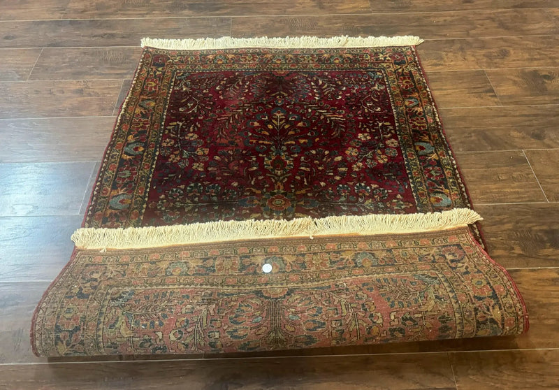 Antique Persian Sarouk Rug 3.6 x 5, Red, 1920s Persian Carpet by Jewel Rugs