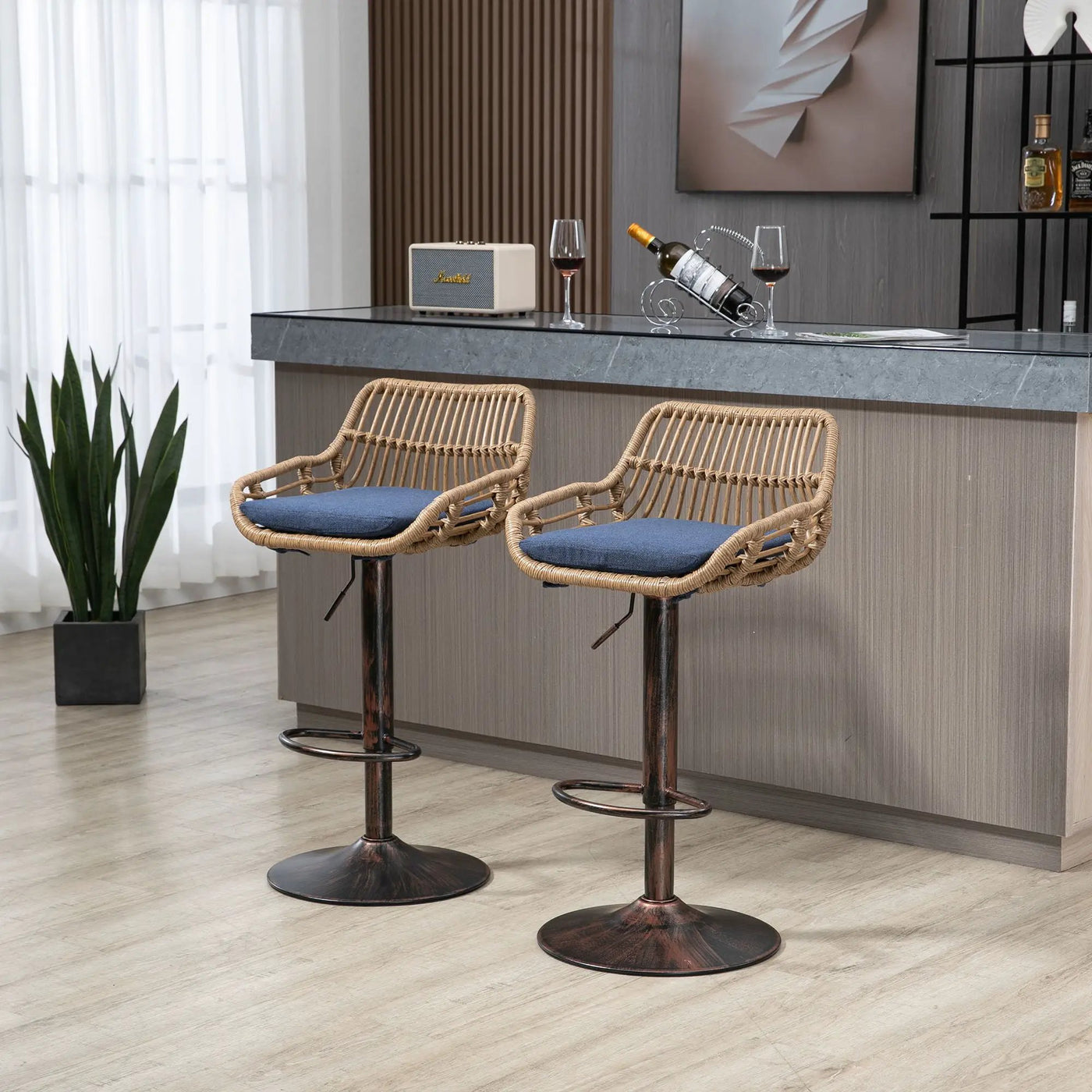 Modern Swivel Bar Stools Adjustable Counter Chairs With Footrest (Set of 2) by Unique Piece Furniture