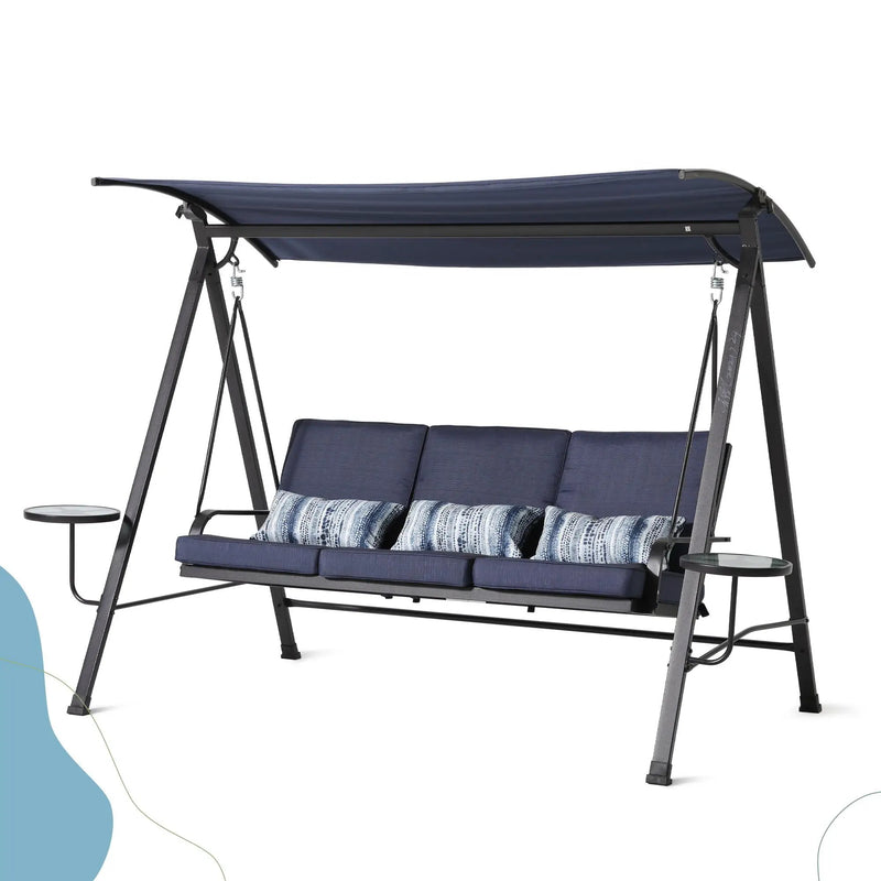 Steel 3 Seater Swing Porch Swing With Canopy - Blue by Unique Piece Furniture