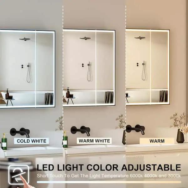 Open Box FORCLOVER 30 in. W x 30 in. H Rectangular Black Aluminum Recessed/Surface Mount LED Medicine Cabinet with Mirror,Outlet,Soft Close by Selzalot