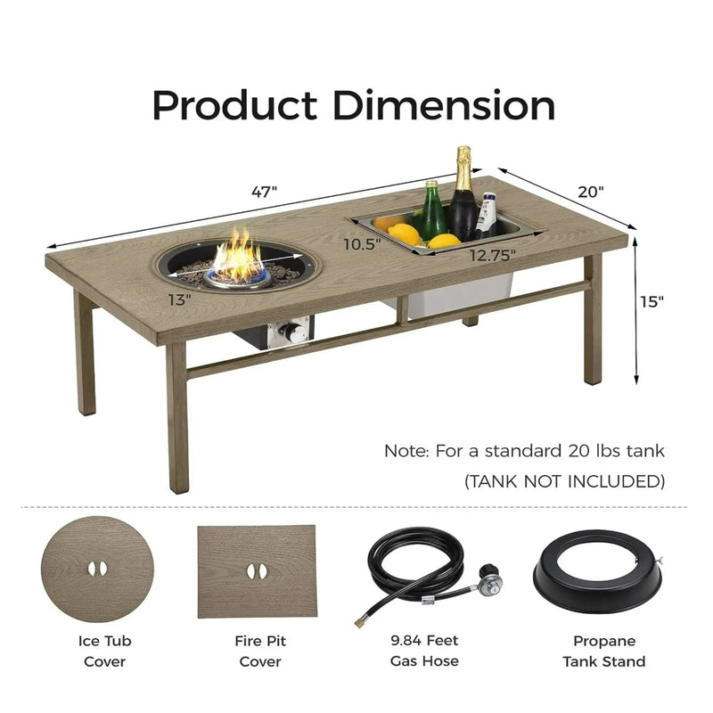 3 In 1 Outdoor Propane Fire Pit Table 50, 000 BTU With Ice Bucket - Beige by HouseOfZazla