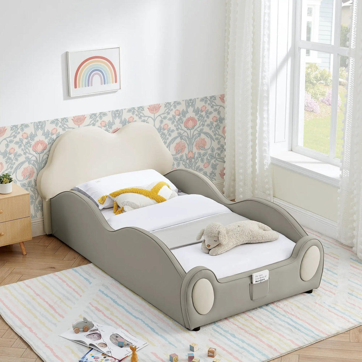 Cute Cloud Shape Bed With Guardrails Cartoon Design, Storage Pocket by Unique Piece Furniture