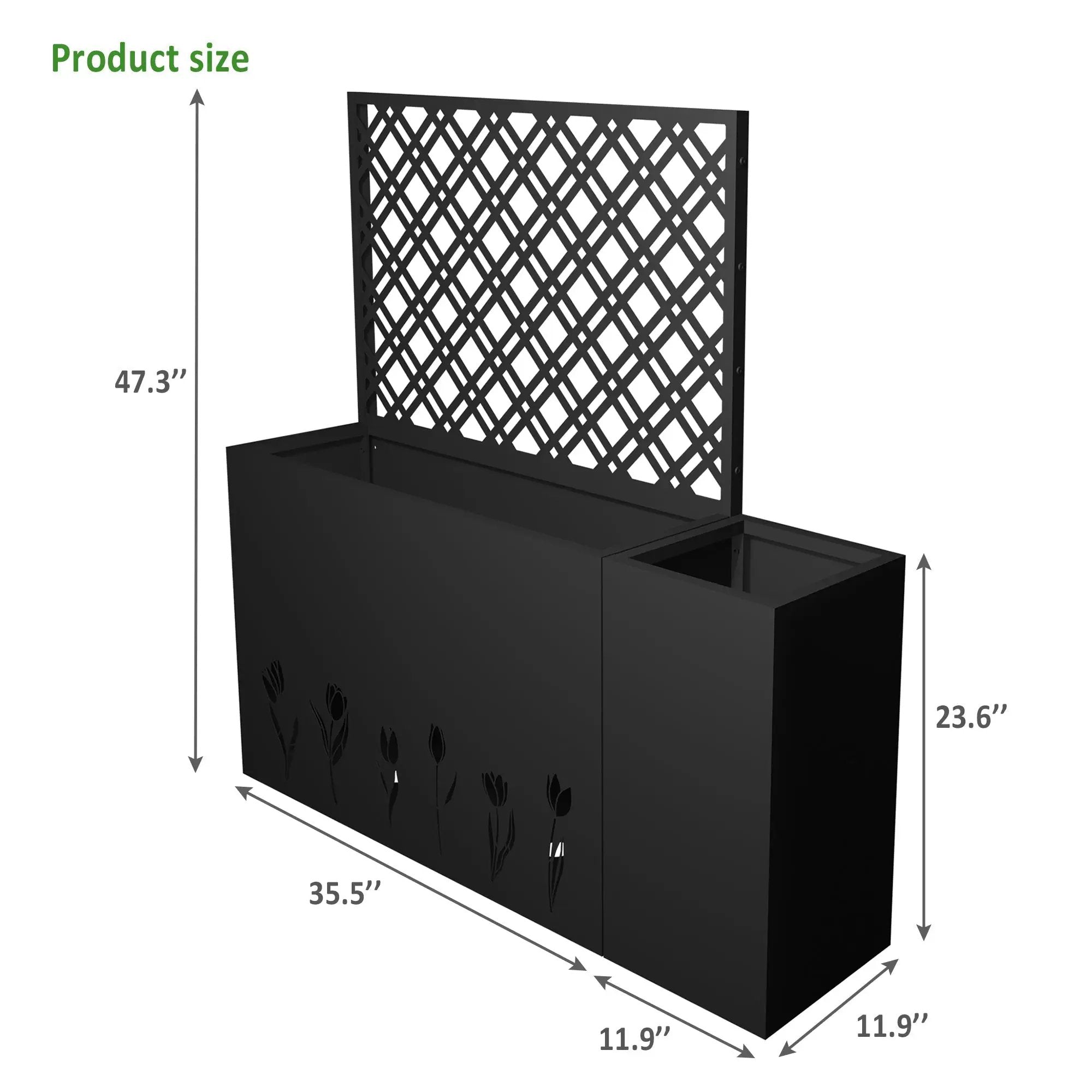 2-Piece Metal Planter Box with Trellis - Tulip Black by HouseOfZazla