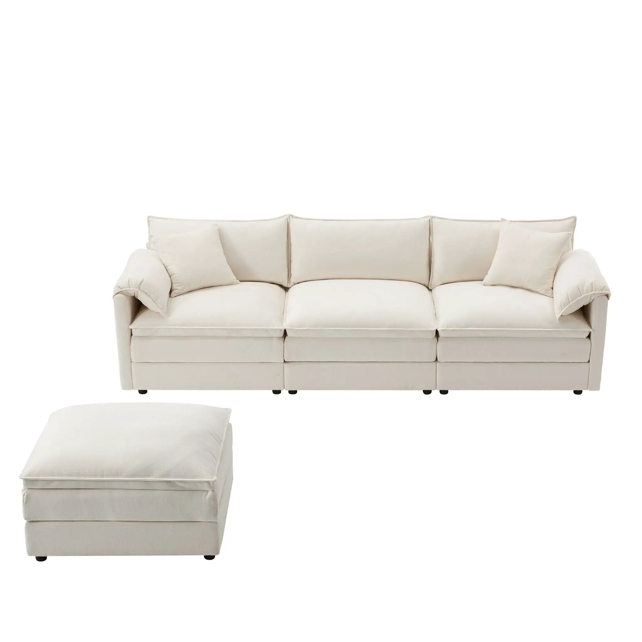 Modular Sectional With Deep And Wide Seat, Cloud Couch Set With Double Cushions Sofa With Movable Ottoman by HouseOfZazla