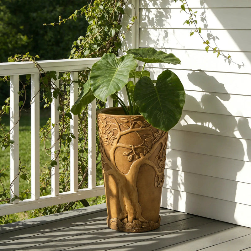 Tall Antique Bronze Tree-Embossed MGO Planter by HouseOfZazla