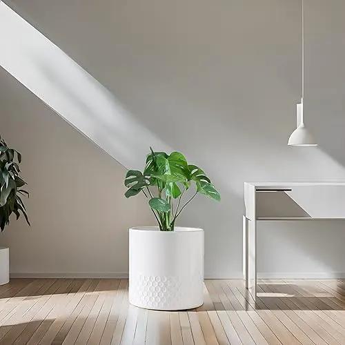 Docrin Ceramic Planters Indoor, 8 Inch Plant Pots with Drainage Holes for Home/Office - White Honeycomb by GreenHaven Gardens