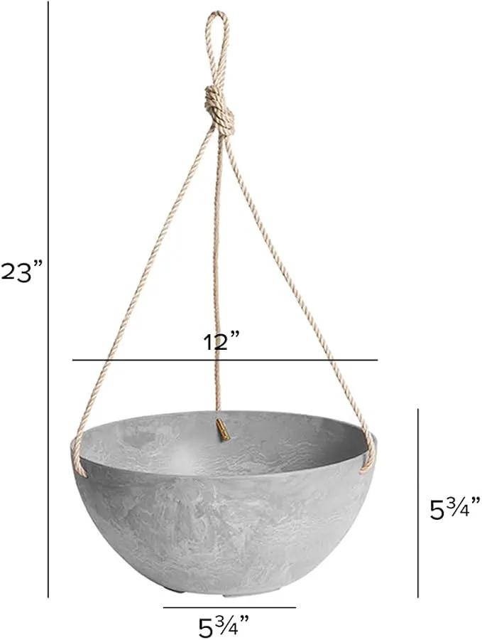 Root & Vessel Self Watering Hanging Planter for Indoor or Outdoor Plants, Unique Marbled Hanging Basket Made of Eco-Friendly Blend of Stone & Plastic, Gray, 12" by GreenHaven Gardens
