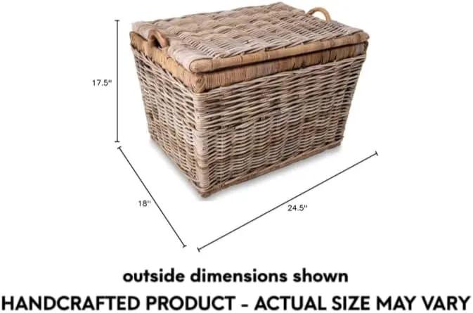 The Basket Lady Lift-Off Lid Wicker Storage Basket, Large, 24.5 in L x 18 in W x 17.5 in H, Serene Grey… by GreenHaven Gardens