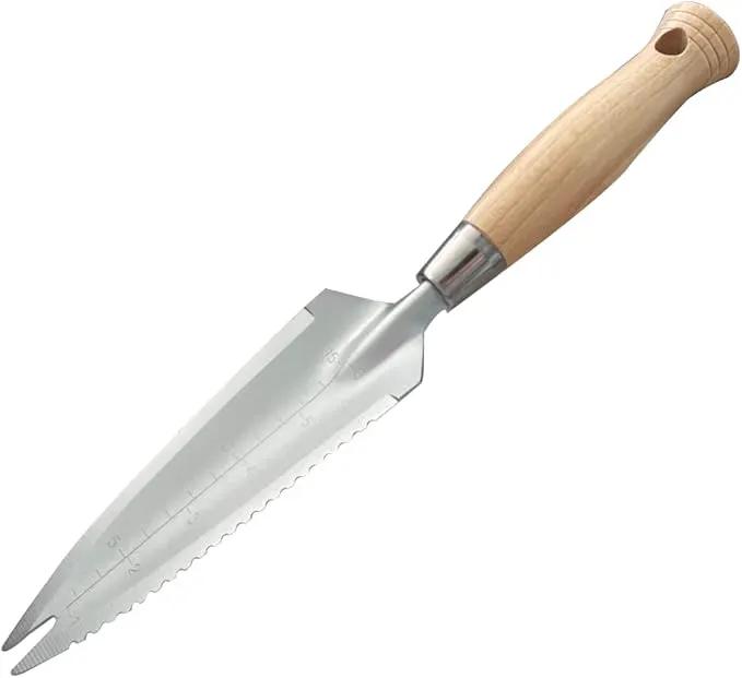 SUMIO 13.3" Alloy Steel Garden Trowel with Forked Tip and Depth Markings, Weeding Knife for Root Cutting, Transplanting, Digging, and Slit Weeding by GreenHaven Gardens