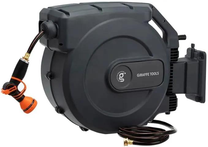 Giraffe Tools AW505/8 Retractable Garden Hose Reel 5/8" x 115+5 ft, Heavy Duty Wall Mounted Water Hose Reel Automatic Rewind, 180 Deg Swivel Bracket, Slow Retraction, 115ft, Dark Grey by GreenHaven Gardens