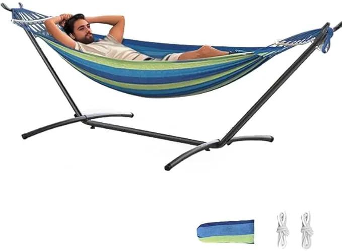 Double Hammock, Heavy Duty Portable, 500 lb Weight Capacity, Perfect for Both Indoors and Outdoors, 2 Person Hammock with Carrying Bag, Wide Blue by GreenHaven Gardens