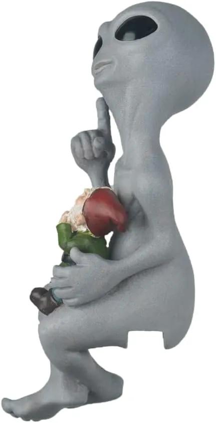 Andre' & Fritz Friendship “Origins” Alien and Gnome Garden Fence Sitter Statue | Poly-Resin 9" h x 3" w x 4" d Outdoor Décor (Origins - Fence Sitter) by GreenHaven Gardens
