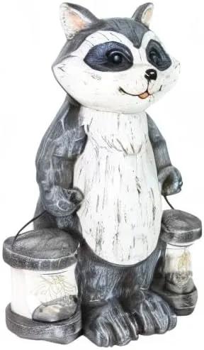 Exhart Garden Sculpture, Raccoon Solar Garden Statue with 2 Jars, 16 LED Firefly Lights, Outdoor Garden Decoration, 7.5 x 9 x 10.5 Inch by GreenHaven Gardens