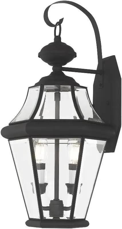 Livex Lighting 2261-91 Georgetown 2 Light Outdoor Wall Lantern, Brushed Nickel by GreenHaven Gardens